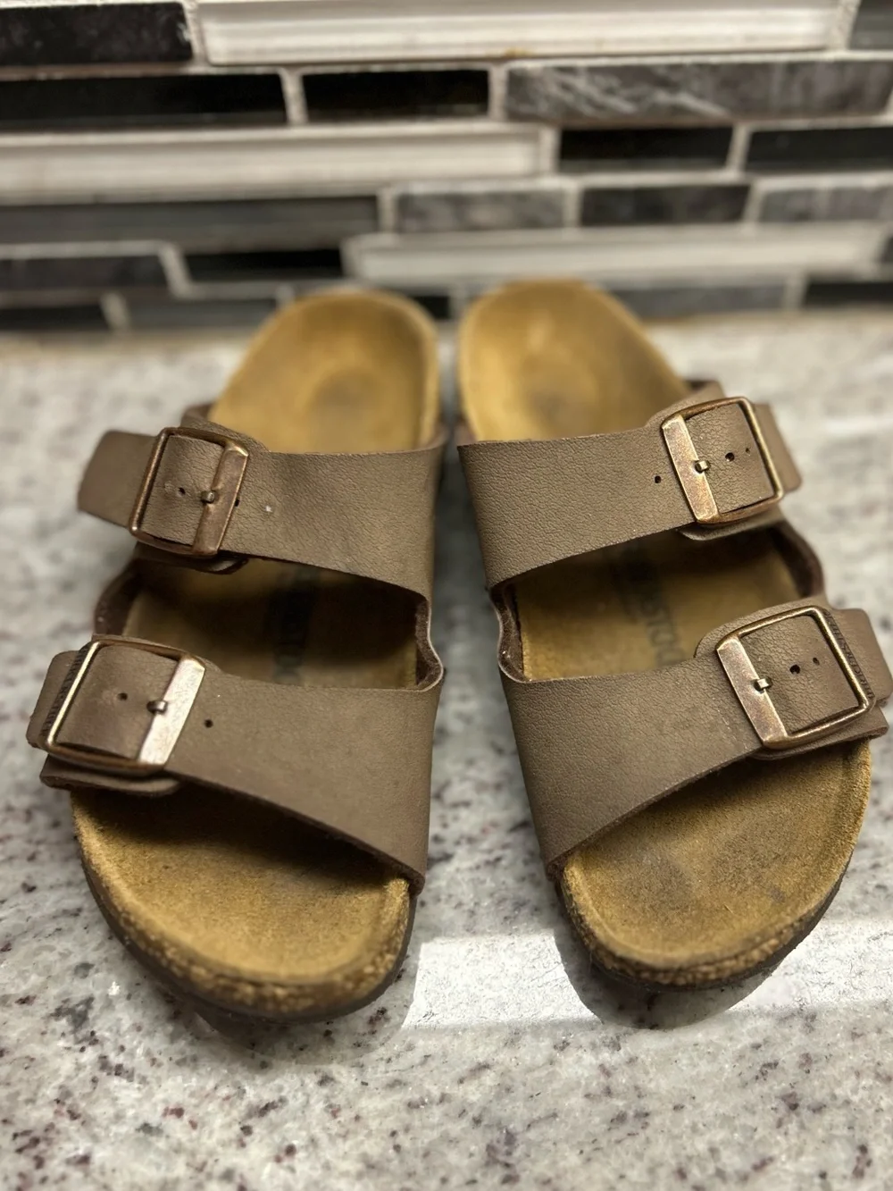 Birkenstock Arizona Brown Slide Sandals w/Bronze Buckles - childs 11(29)